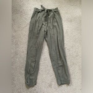 Pull & Bear olive green pants with tie waist & tapered leg - size S